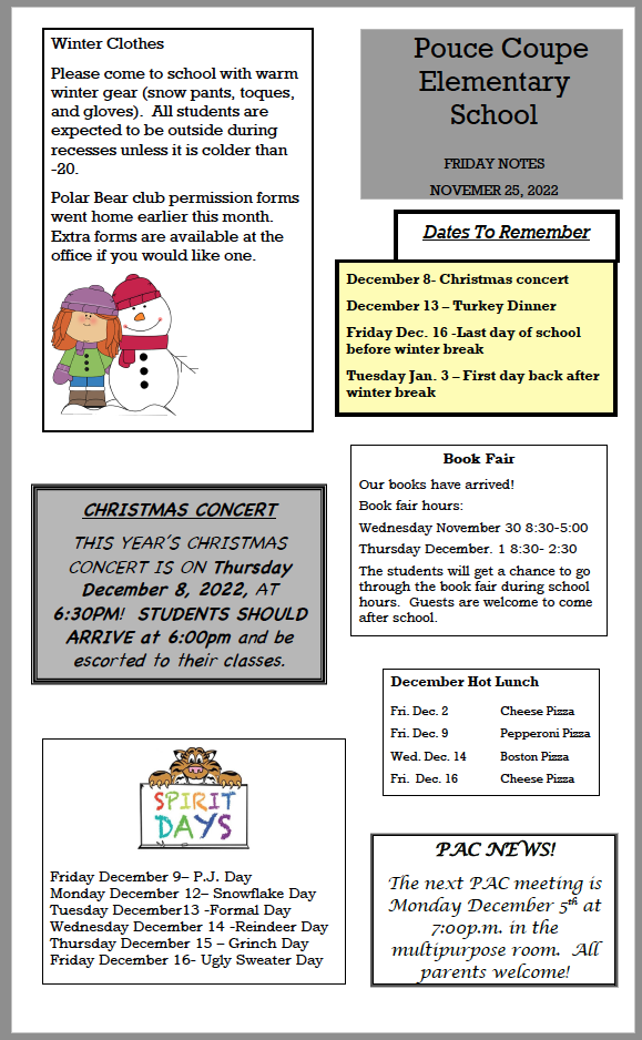 Friday Notes November 25, 2022 School District 59